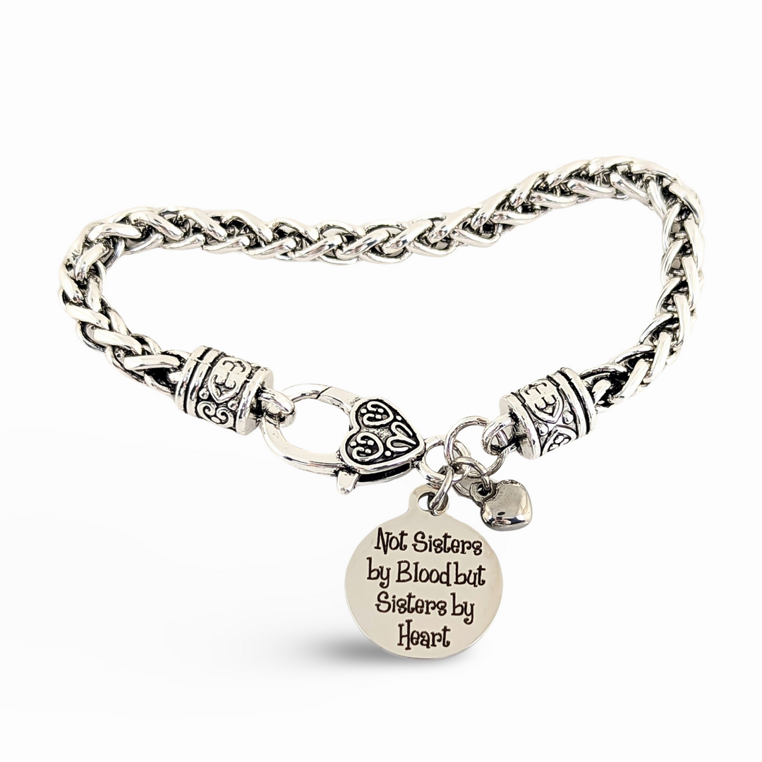 Not sisters by blood but Sisters by heart Antique Silver Bracelet