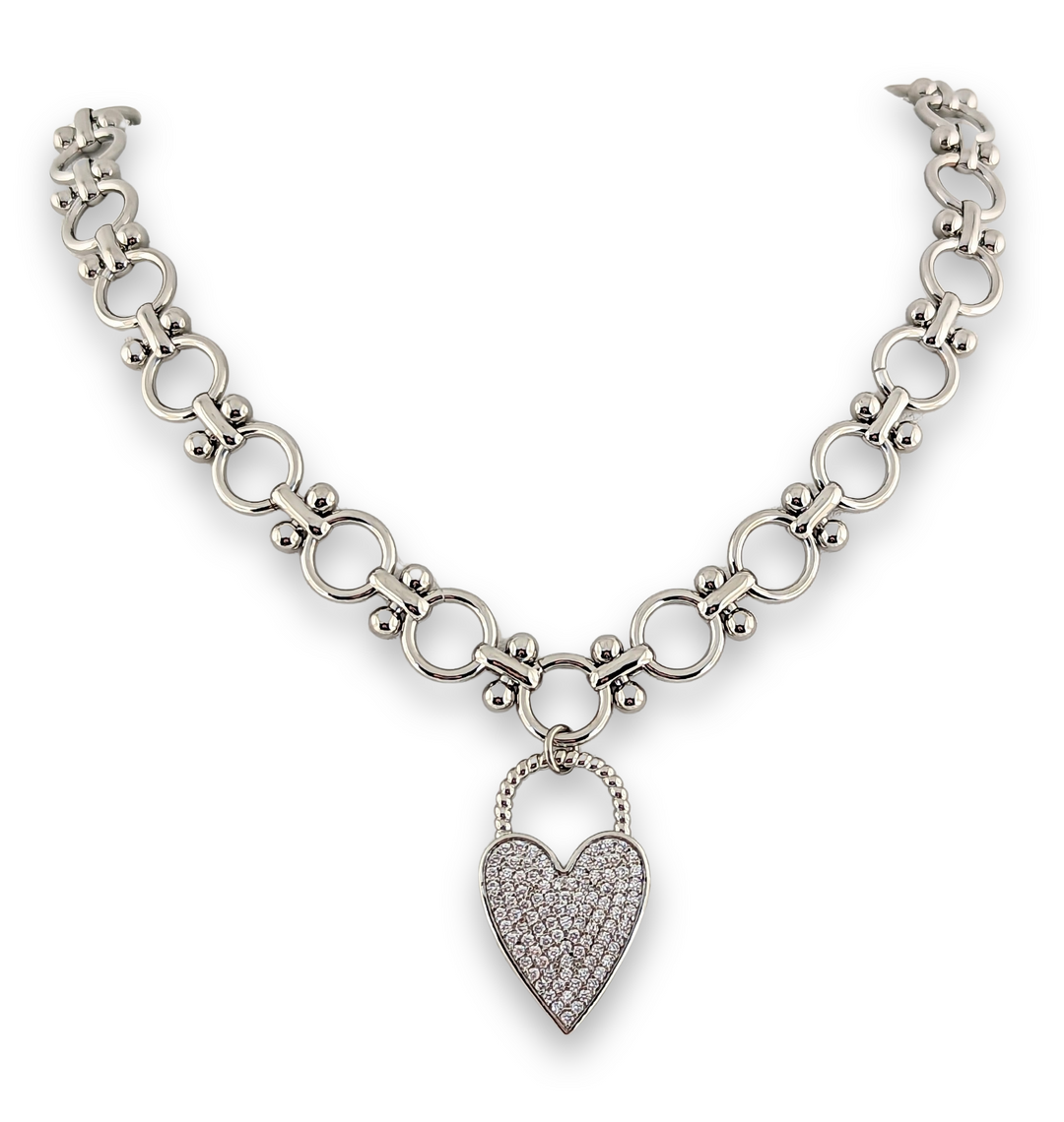 Chunky O Chain Necklace with Heart