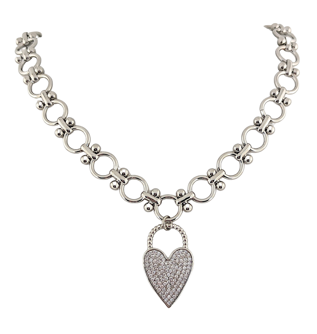 Chunky O Chain Necklace with Heart