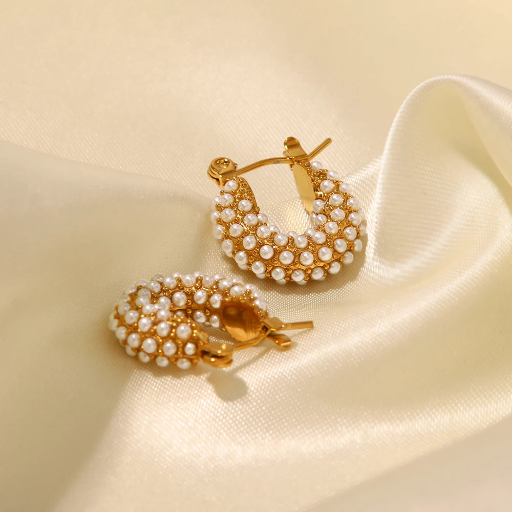 Zaria Earrings (Pearl Huggie Hoops)