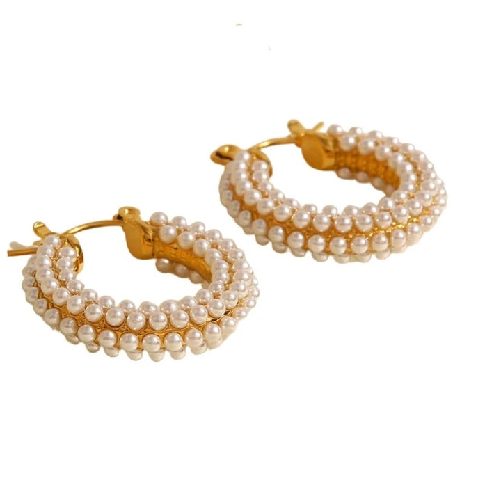 Emily Earrings (Pearl Huggie Hoops)