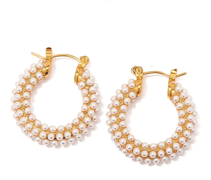 Emily Earrings (Pearl Huggie Hoops)