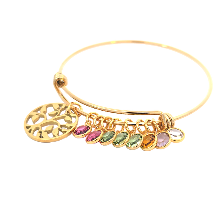 Bangle Bracelet - Family Tree with Birthstones