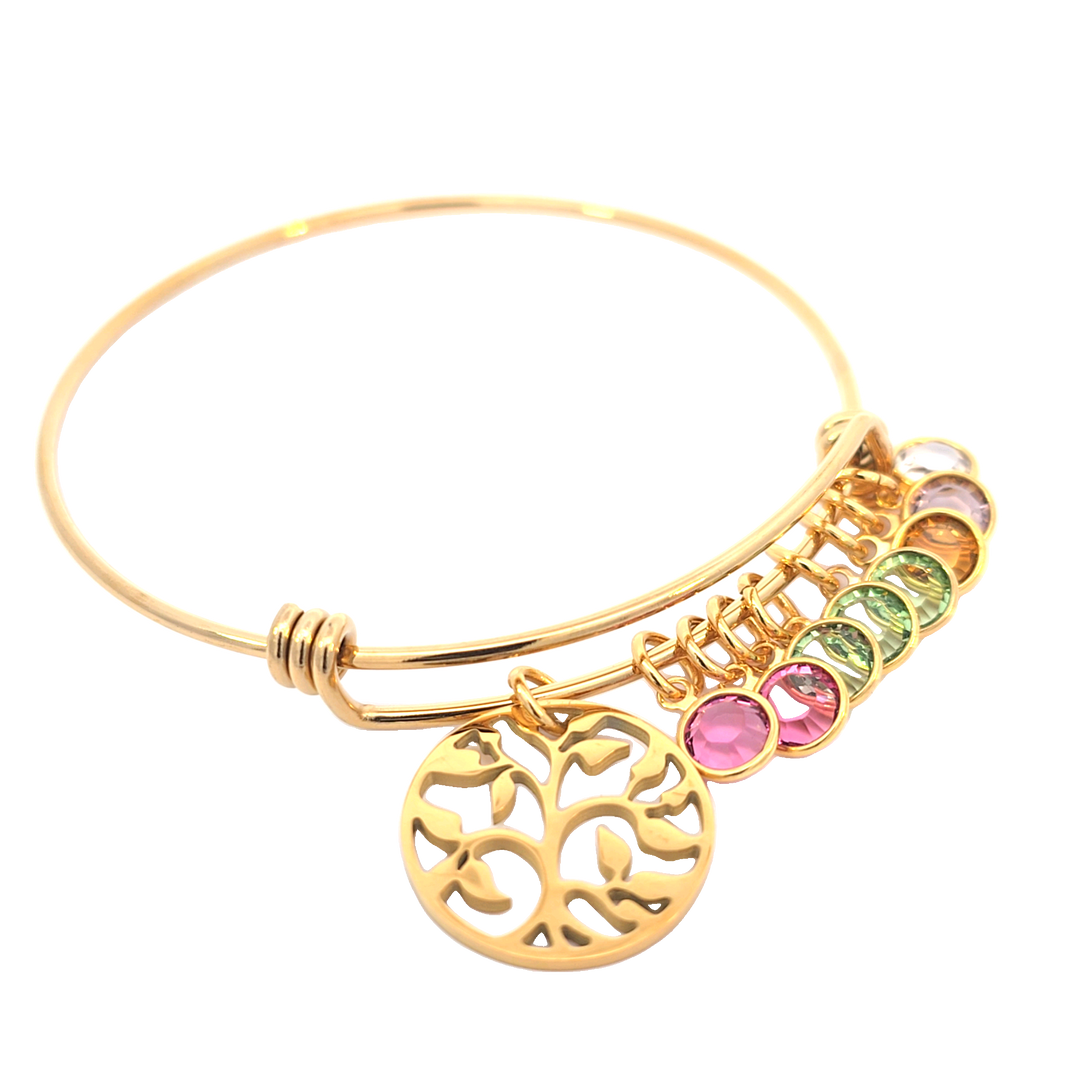 Bangle Bracelet - Family Tree with Birthstones