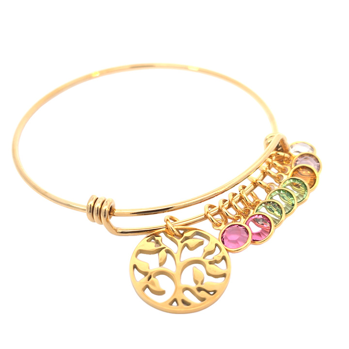 Bangle Bracelet - Family Tree with Birthstones