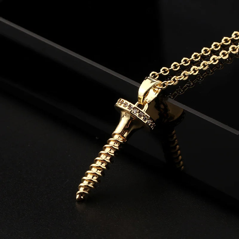 Geometric Screw Necklace (With CZ accents)