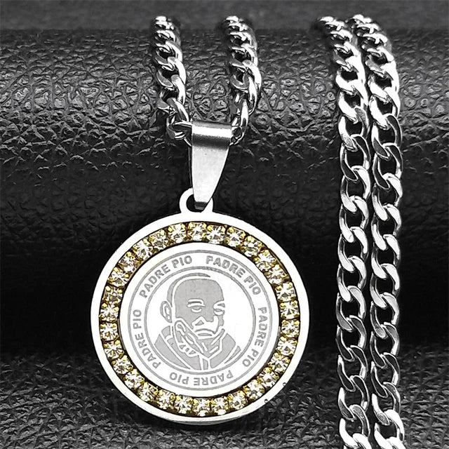 Padre Pio Necklace (Engraved Pendant with CZ)