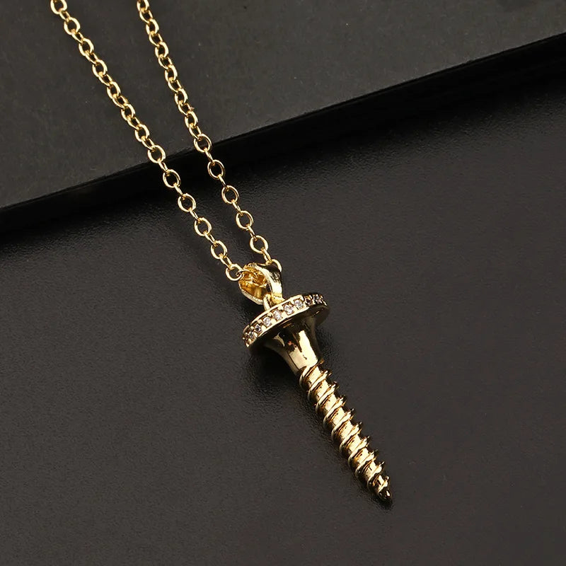 Geometric Screw Necklace (With CZ accents)