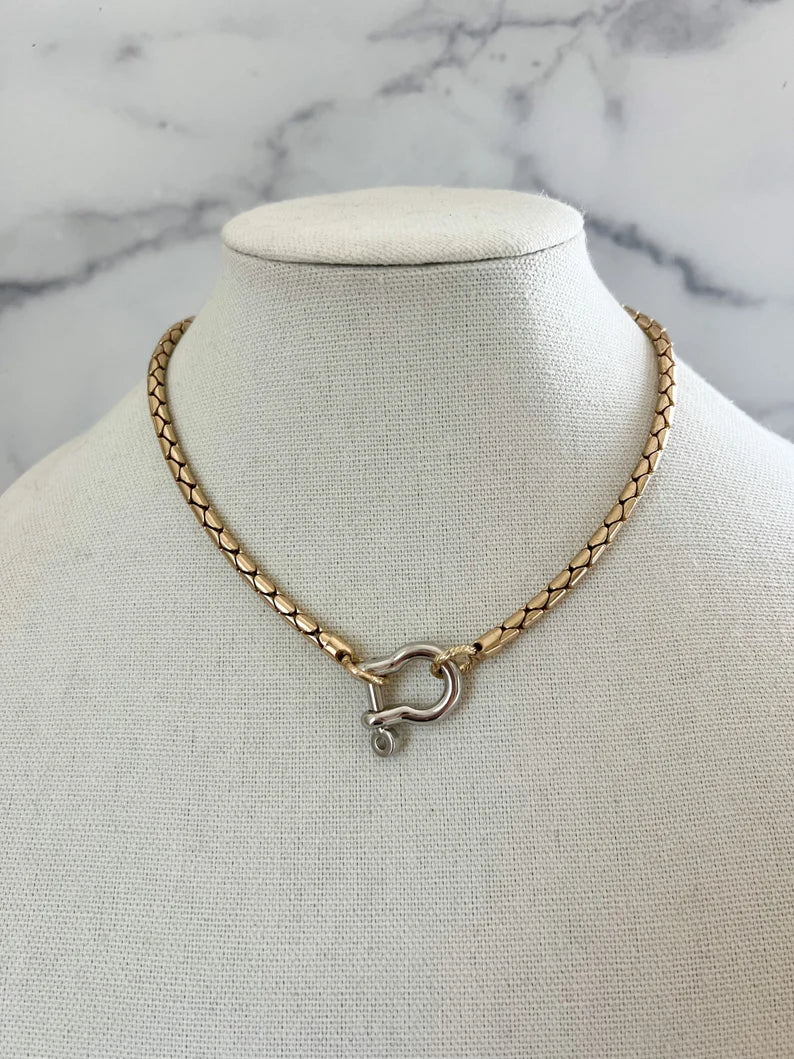 Shackle Carabiner Necklace (Snake Chain)