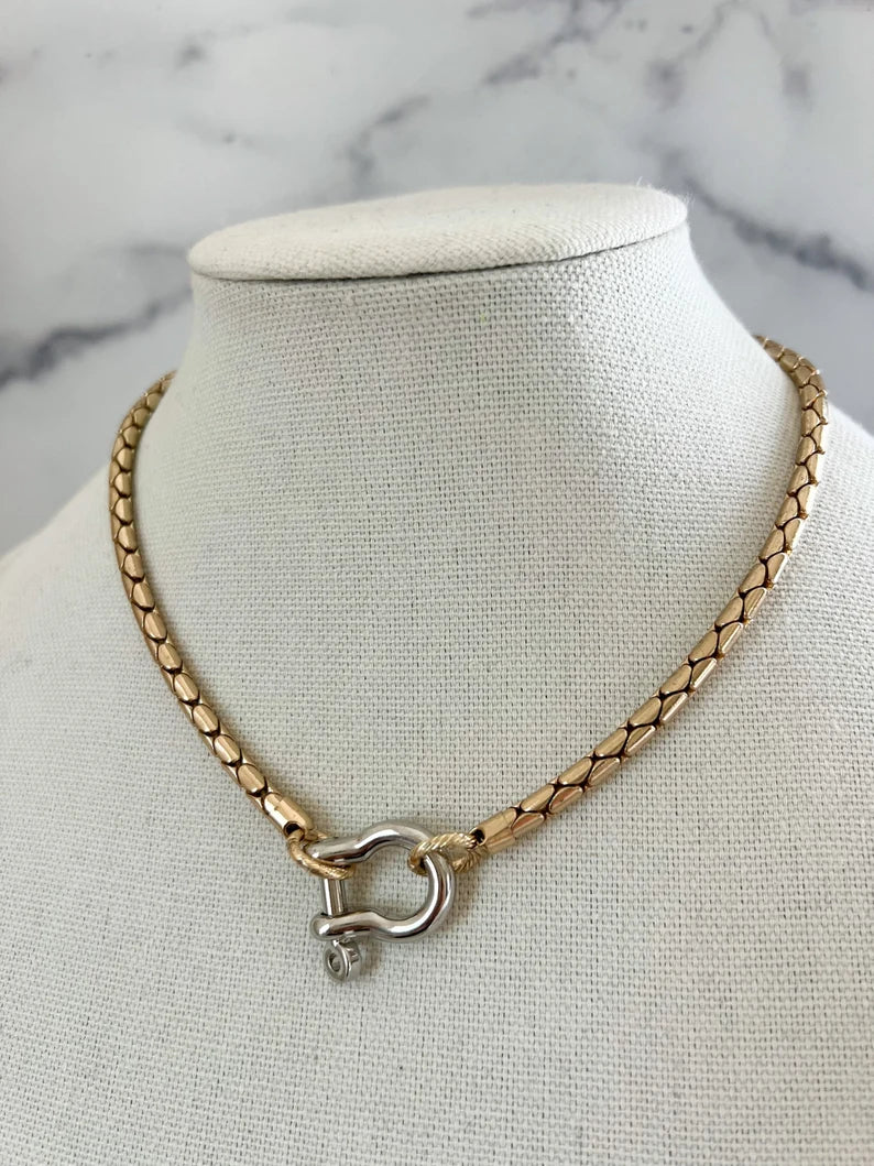 Shackle Carabiner Necklace (Snake Chain)