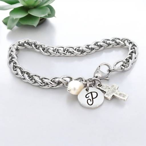 Personalized Initial Bracelet with Optional Cross