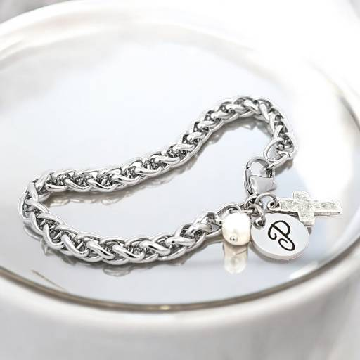 Personalized Initial Bracelet with Optional Cross