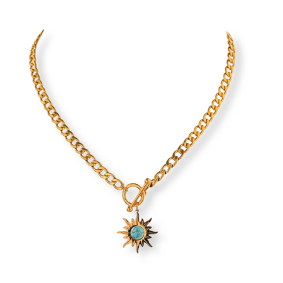 Astra Sun Pendant Necklace-Turquoise Sun