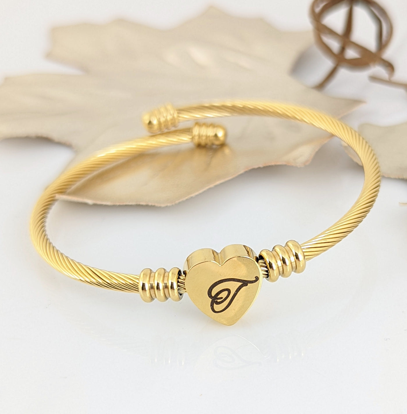 Stainless Steel Bangle Heart Bracelet