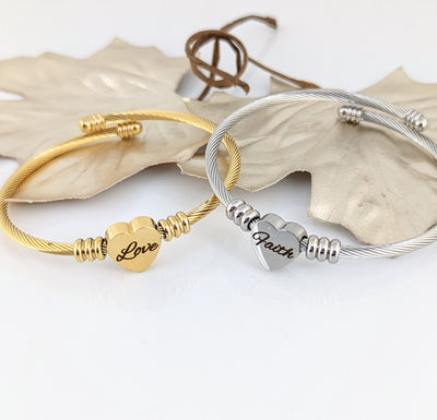 Stainless Steel Bangle Heart Bracelet