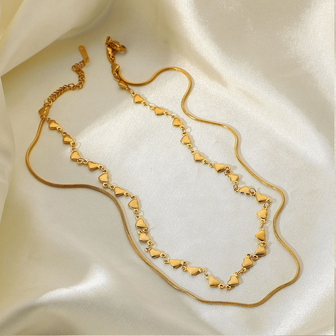 18K Gold 2 Layered Heart Necklace