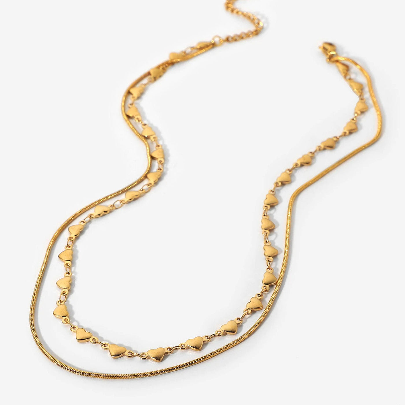 18K Gold 2 Layered Heart Necklace
