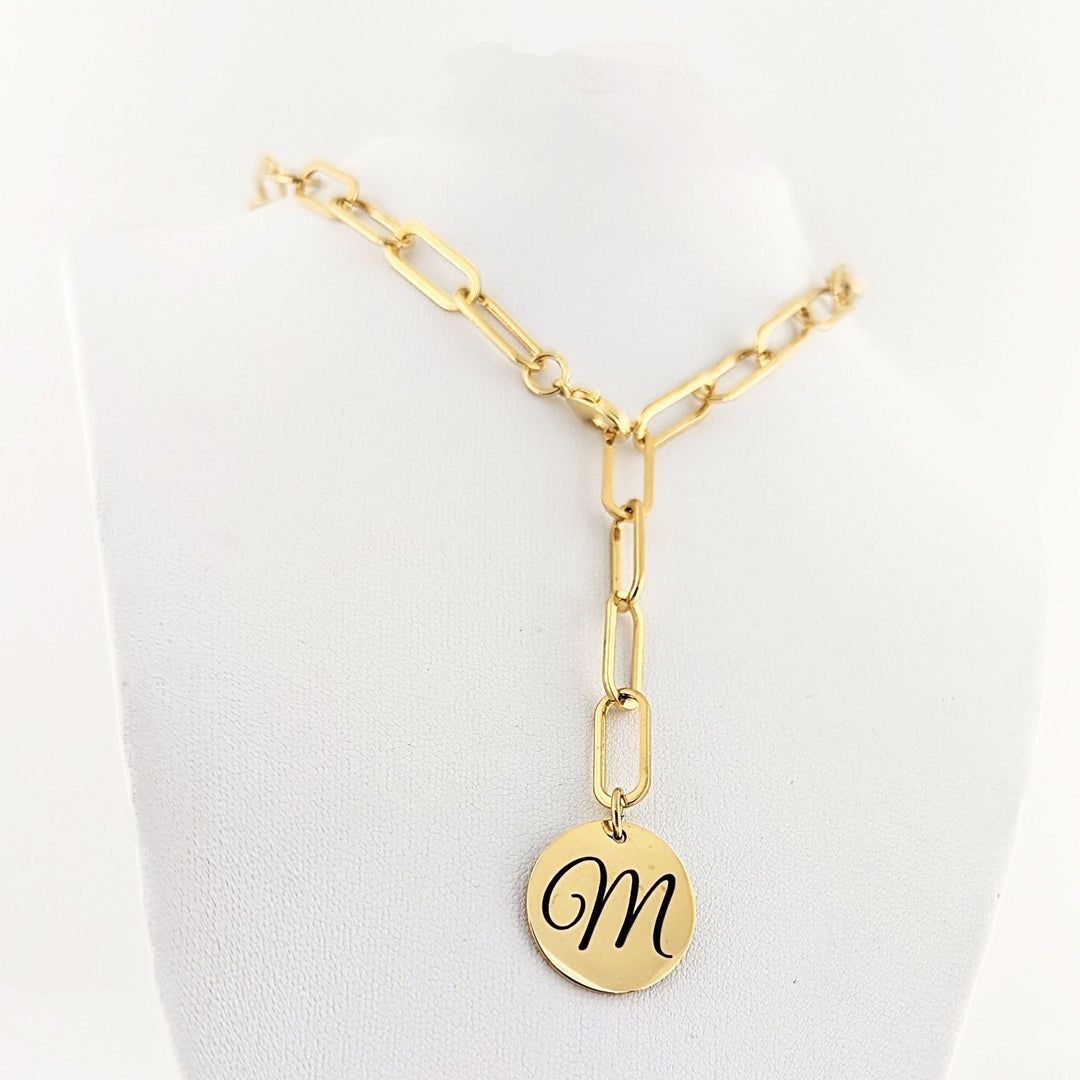 Lariat Chunky Paperclip Initial Necklace