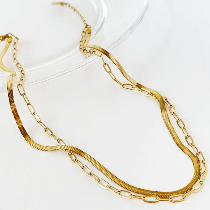 18k Herringbone & Paperclip Necklace