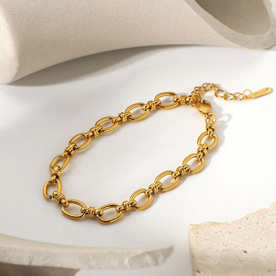 18k Stainless Steel Gold Oval Link Bracelet