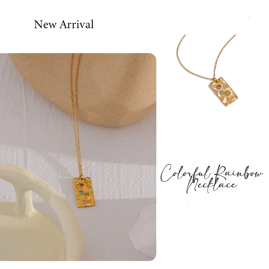 Amelia 18K Gold Square Necklace with CZ