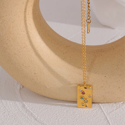 Amelia 18K Gold Square Necklace with CZ