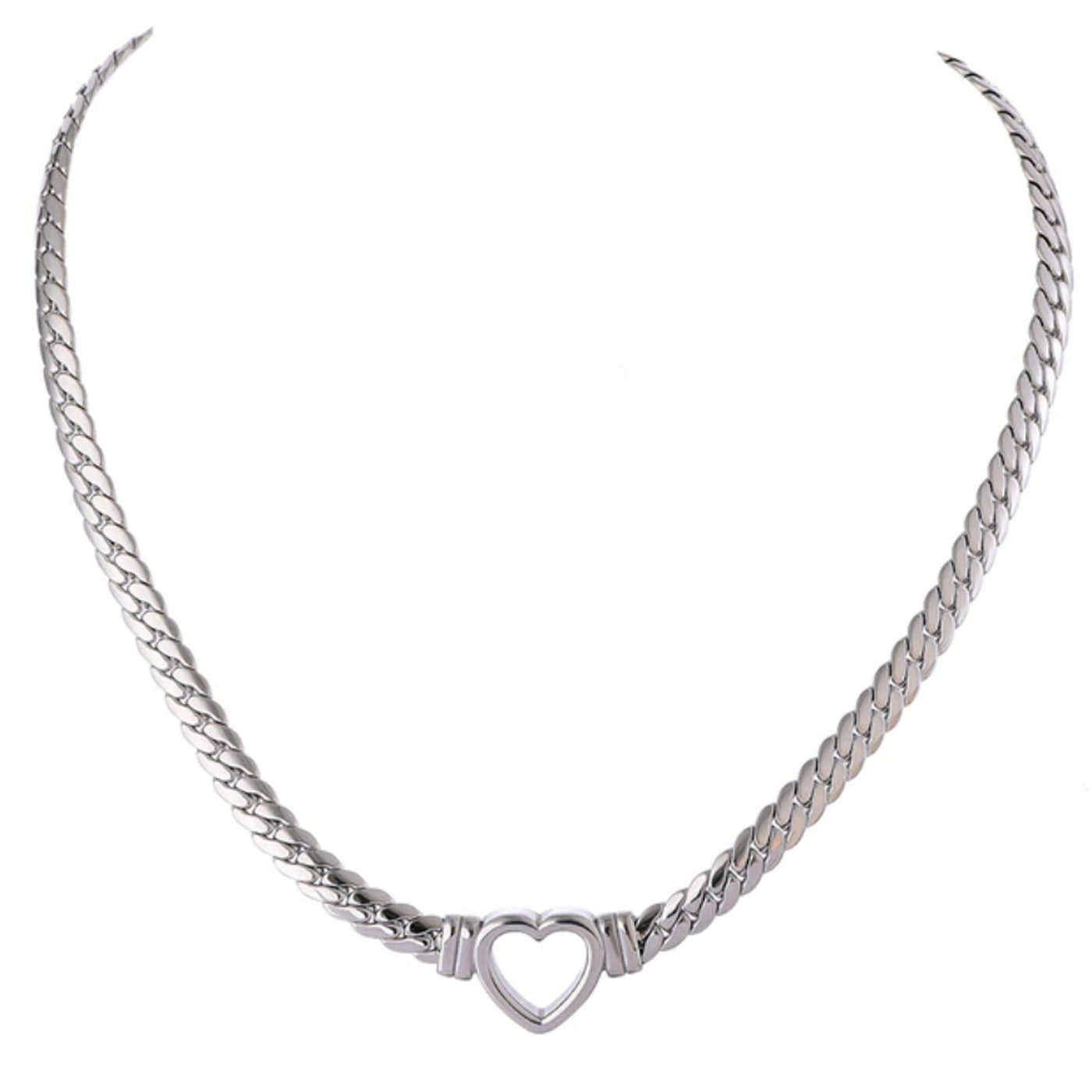 Epiphany Silver Open Heart Cuban Necklace