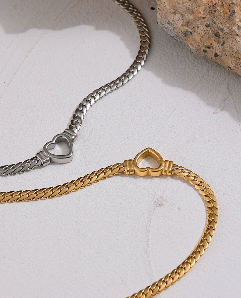 Epiphany Silver Open Heart Cuban Necklace