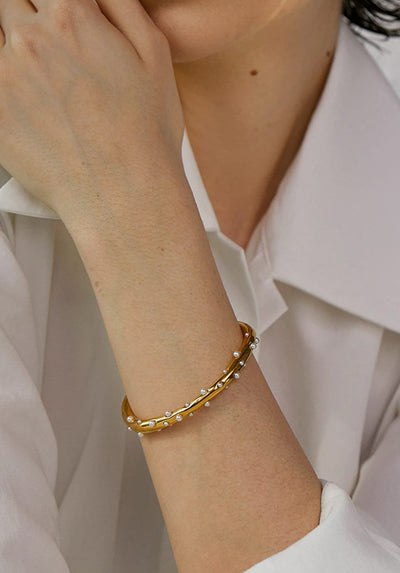 Pixie Gold Cuff Bangle with Pearls