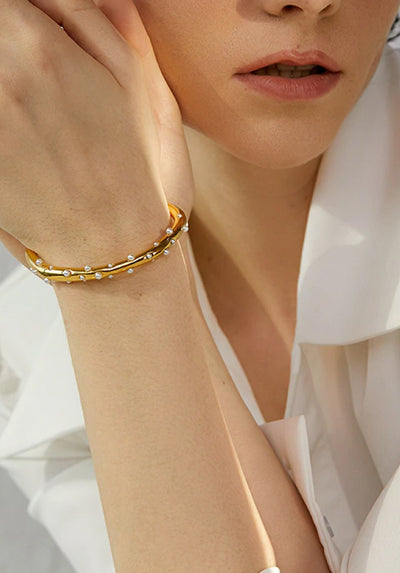 Pixie Gold Cuff Bangle with Pearls