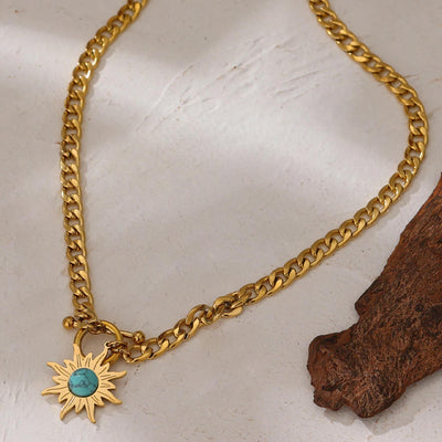 Astra Sun Pendant Necklace-Turquoise Sun