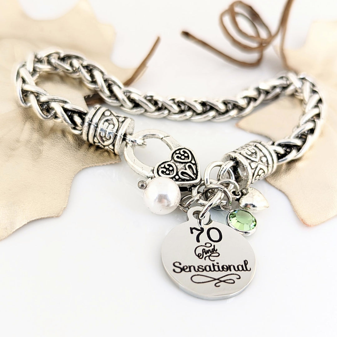 70th Birthday Bracelet for Women - Antique Silver Bracelet.