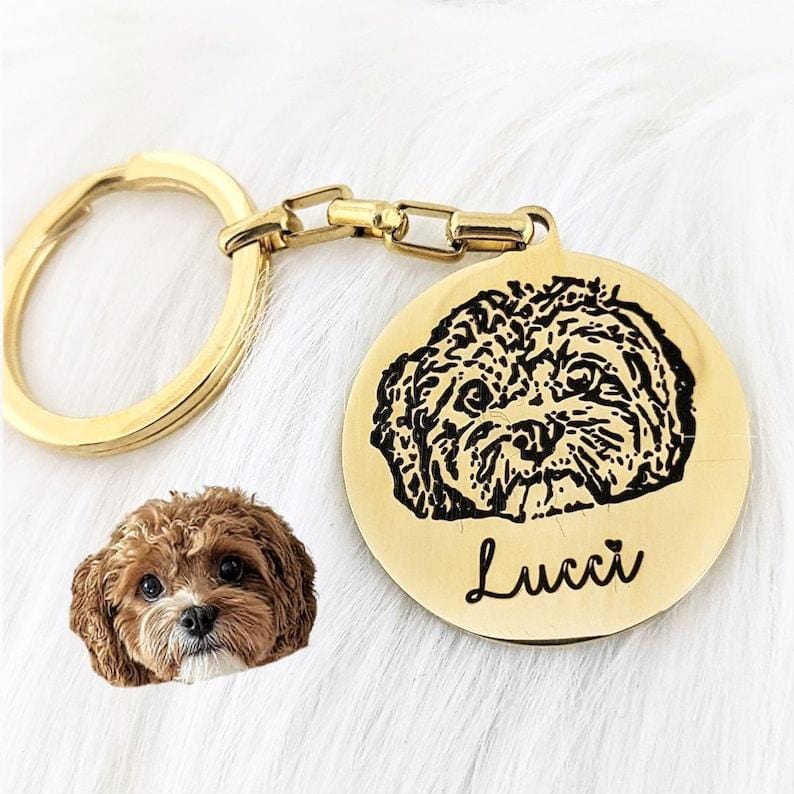 Personalized Pet Portrait Keychain for Dog Lover.