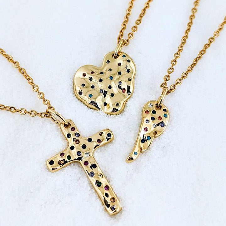 Gold Pave Crystal Cross Necklace.