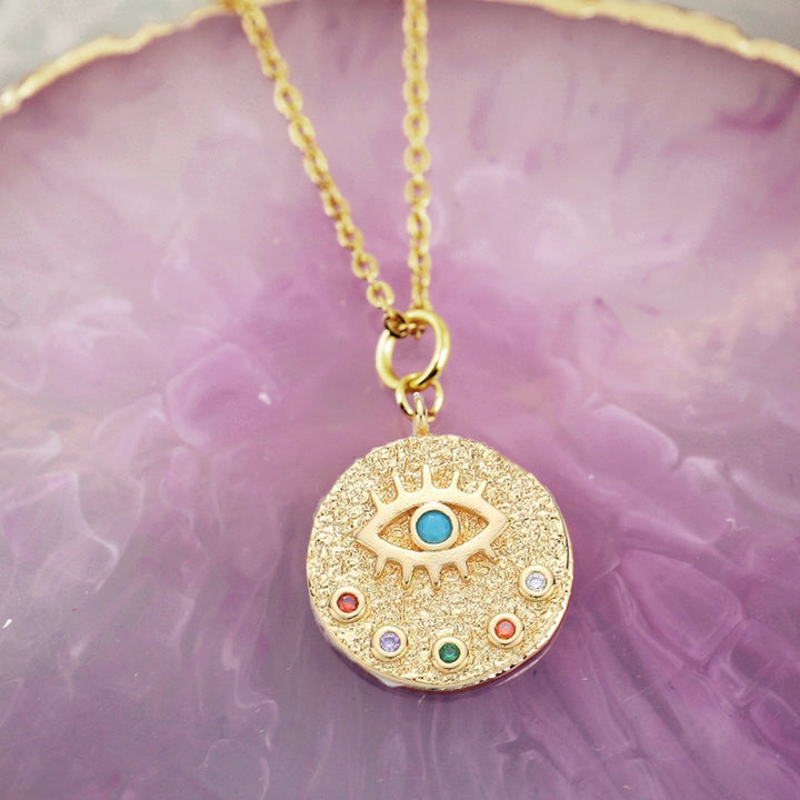14k gold Filled Evil Eye Necklace with Cubic Zirconia.