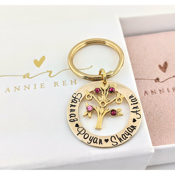 Grandmother Birthstone Keychain with Family Tree.