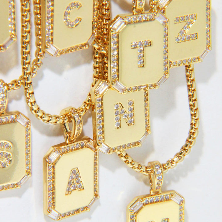 Crystal Gold Initial Necklace.