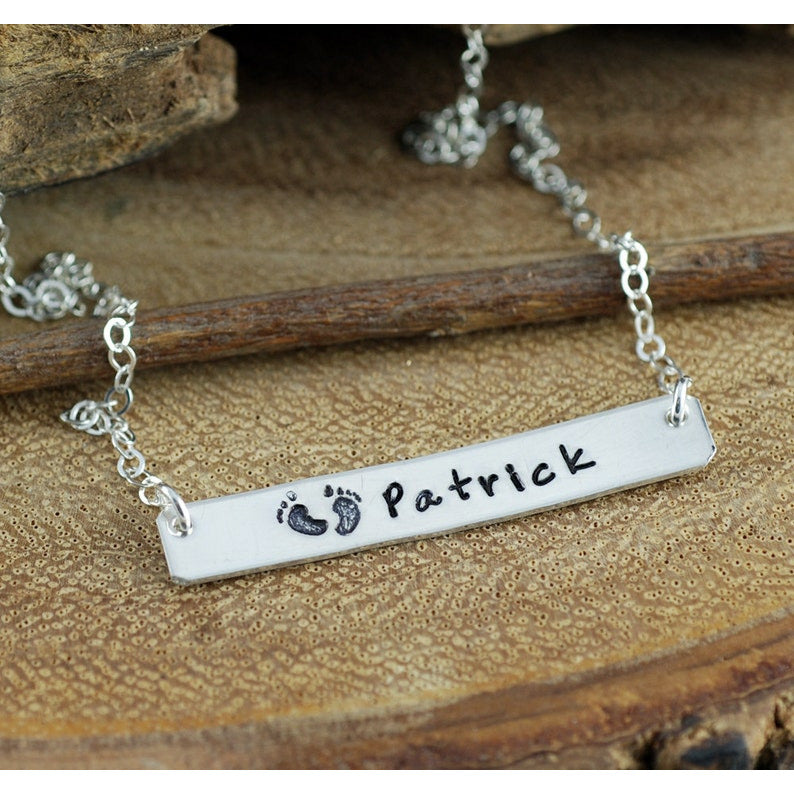 Sterling Silver Bar Name Necklace.