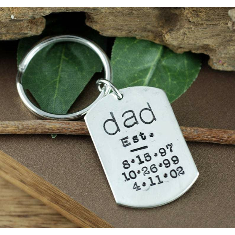 Est. Dad Dog Tag Keychain.