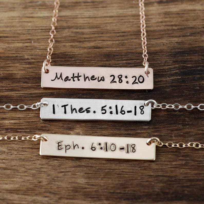 Personalized Bible Verse Bar Necklace.