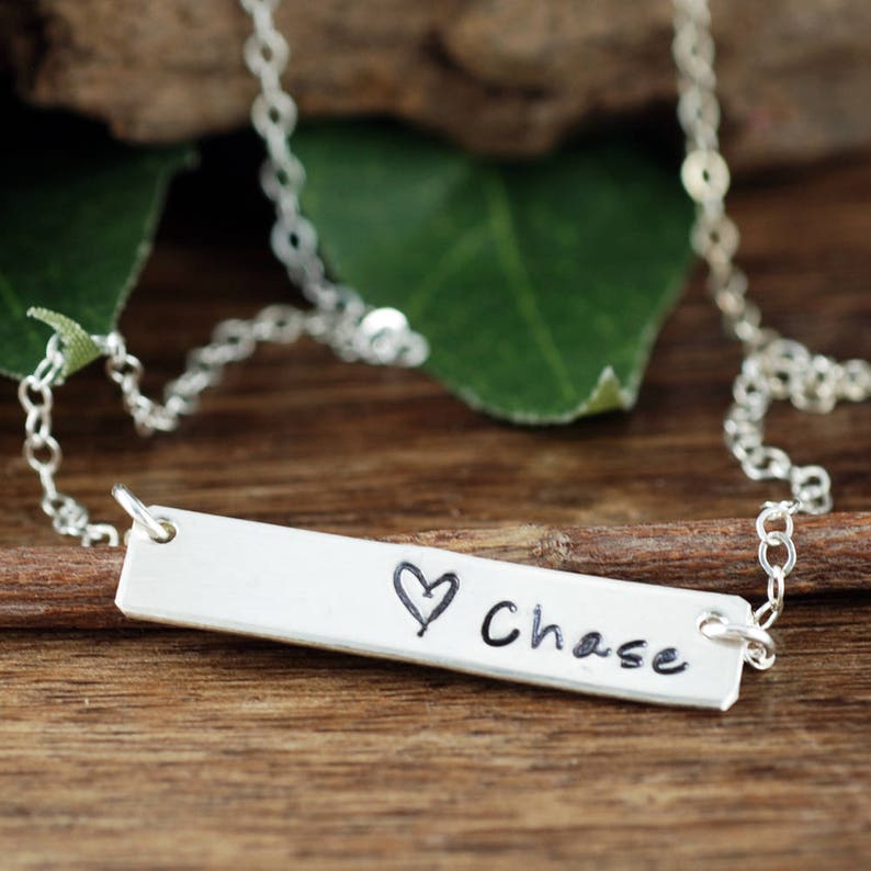 Sterling Silver Bar Name Necklace.