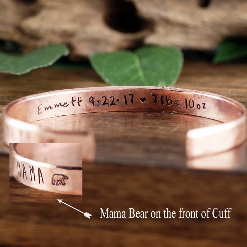 Personalized Mom Bracelet with Baby Stats - Mama Bear.