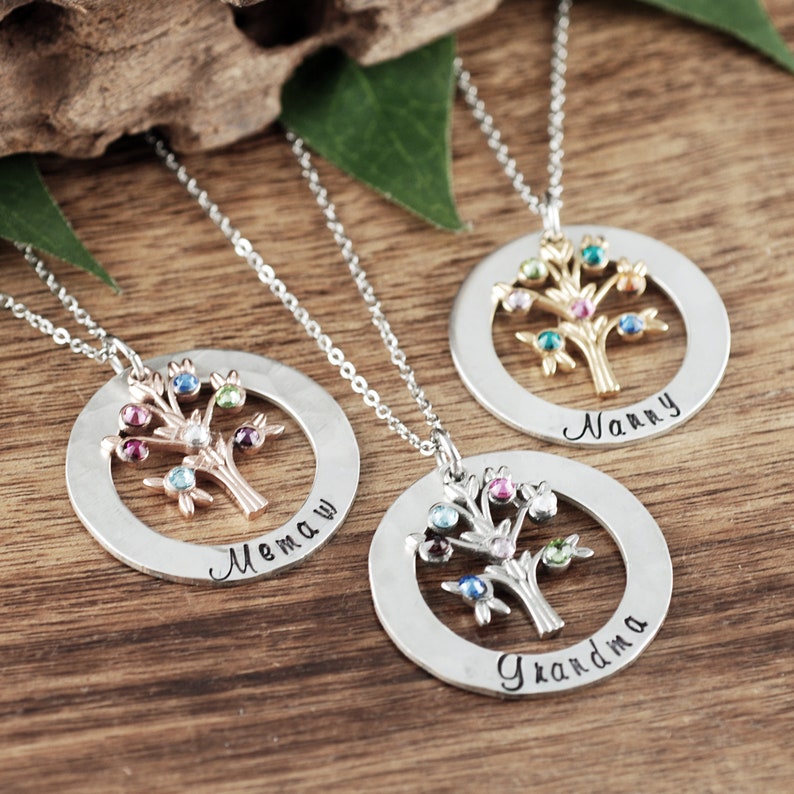 Personalized Family Tree Necklace with Birthstones.