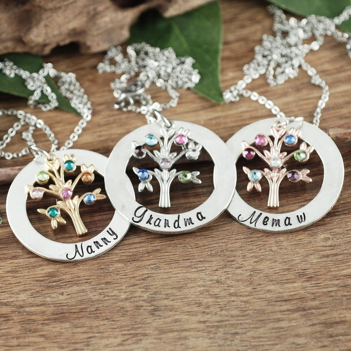 Personalized Family Tree Necklace with Birthstones.