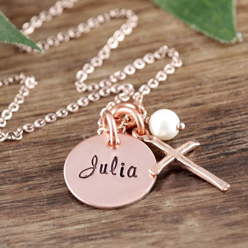 Personalized Cross Necklace for Communion – - Main Image