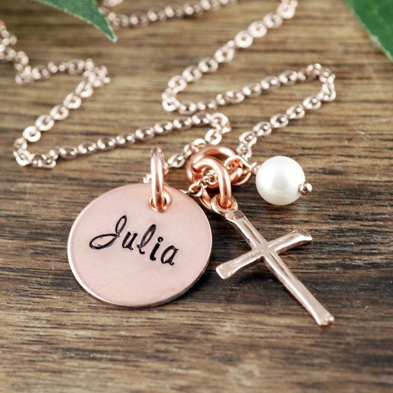 Personalized Cross Necklace for Communion.
