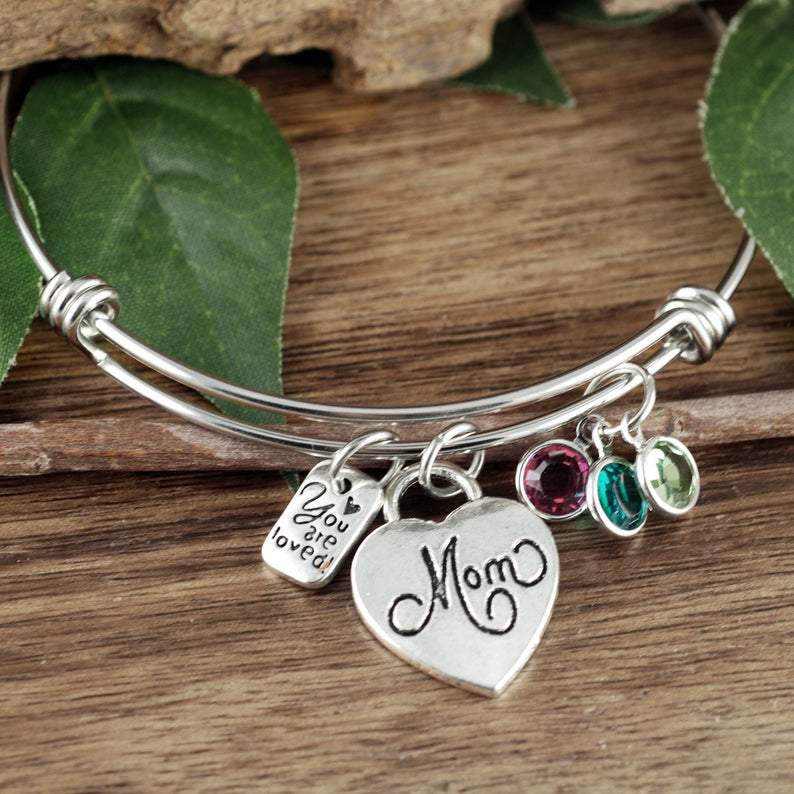 Personalized Bracelet with Birthstones for Mom.