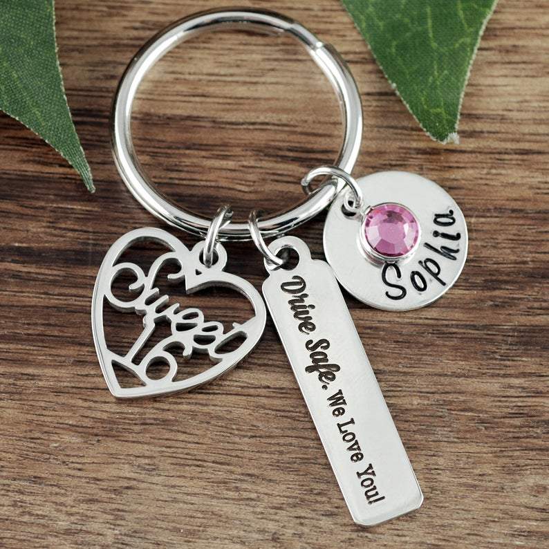 Silver Personalized Sweet 16 Keychain.