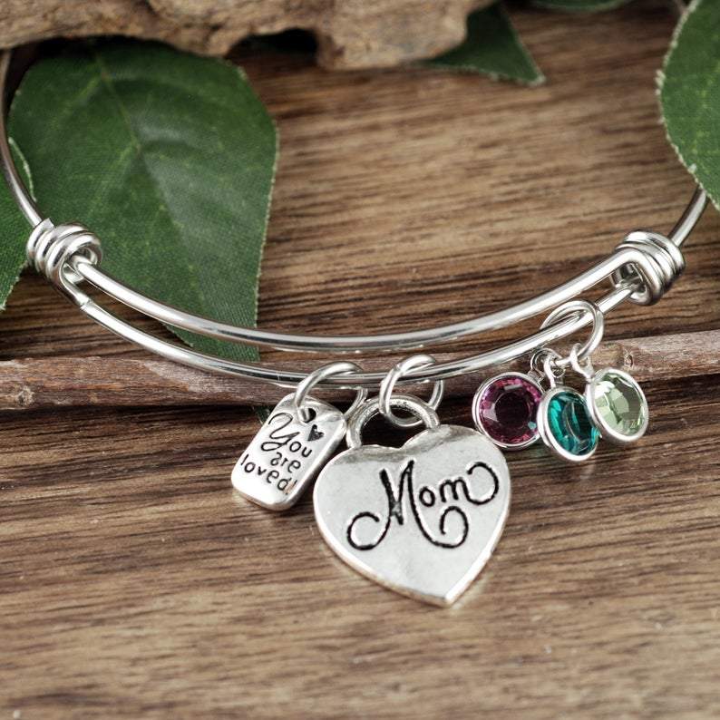 Personalized Bracelet with Birthstones for Mom.