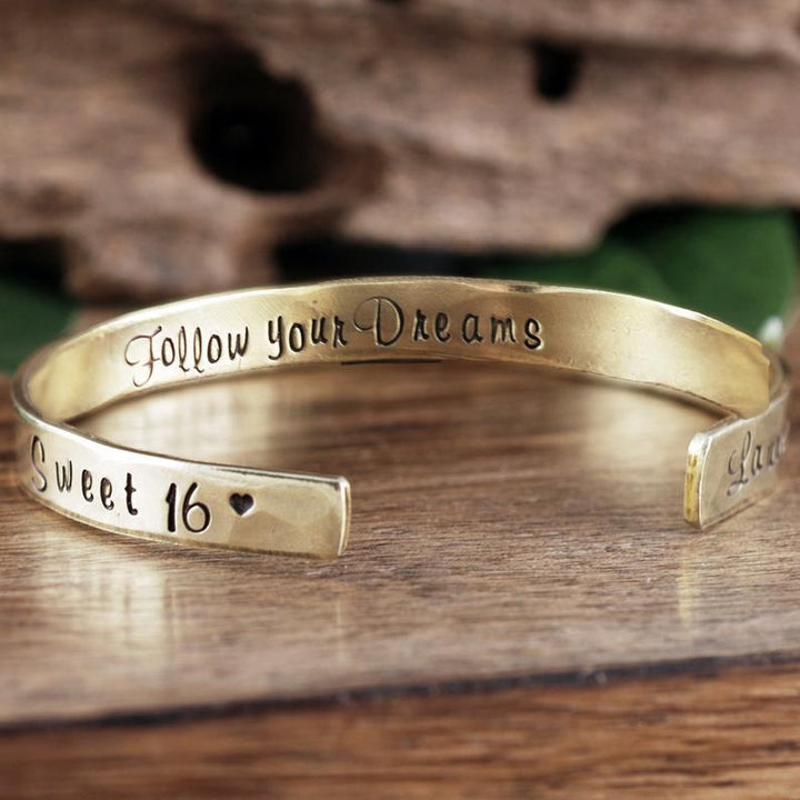 Personalized Sweet 16 Cuff Bracelet - Follow your Dreams.